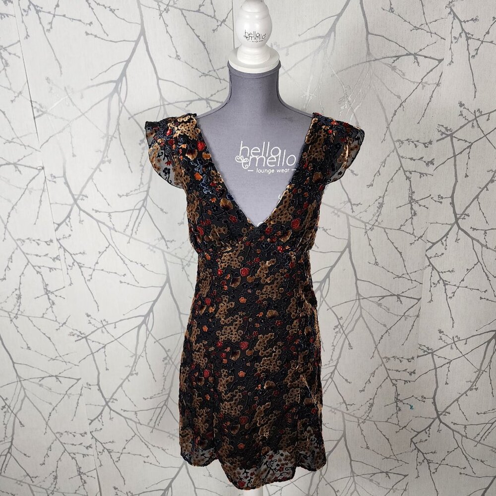 Willow & Clay Colorful Floral Velvet Burnout V-Neck Dress